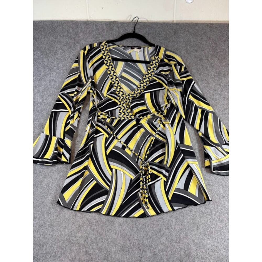 Cacamo Geometric Bell Sleeve Tunic Top Womens XL Festival Boho Psychedelic Y2K